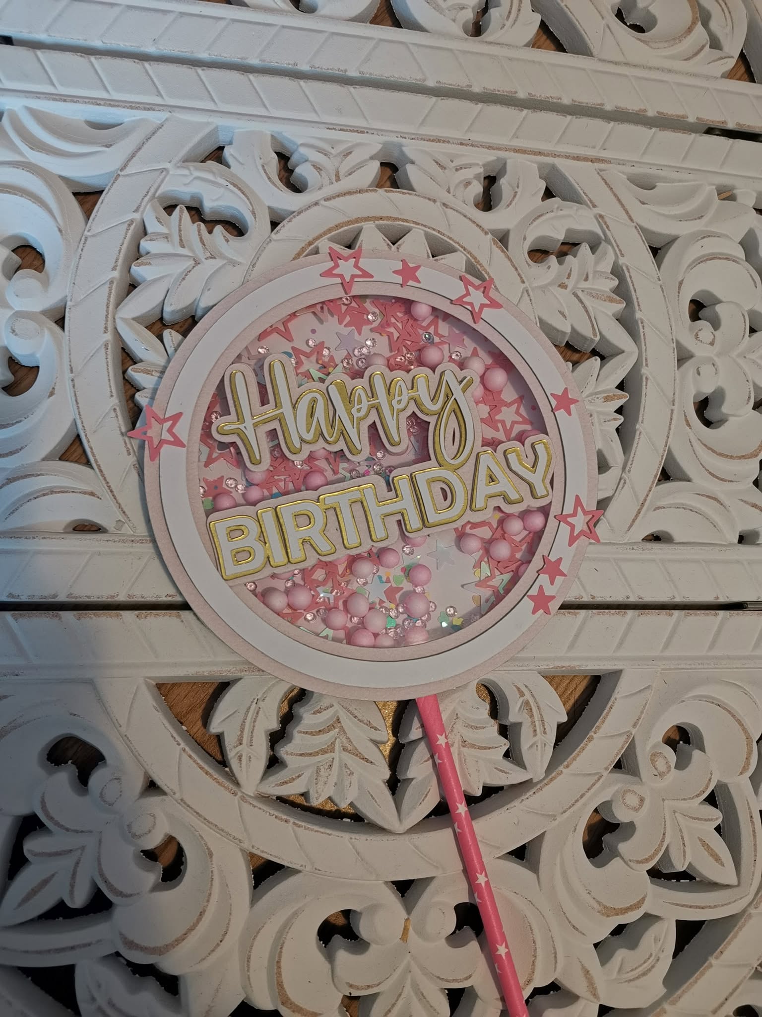 Happy Birthday – Ružovo-zlatý trblietavý zapich na tortu