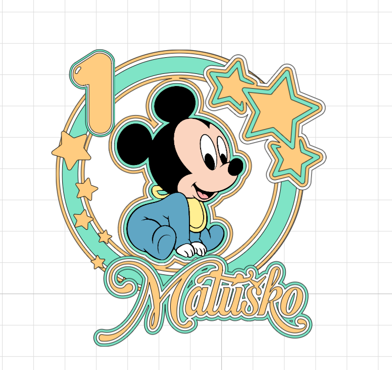 Baby Mickey Mouse – svietiaci LED zapich na tortu s menom