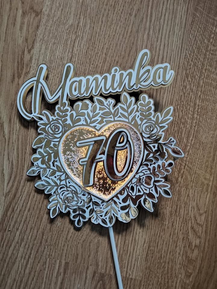 Elegantná 70 – svietiaci LED zapich na tortu s menom