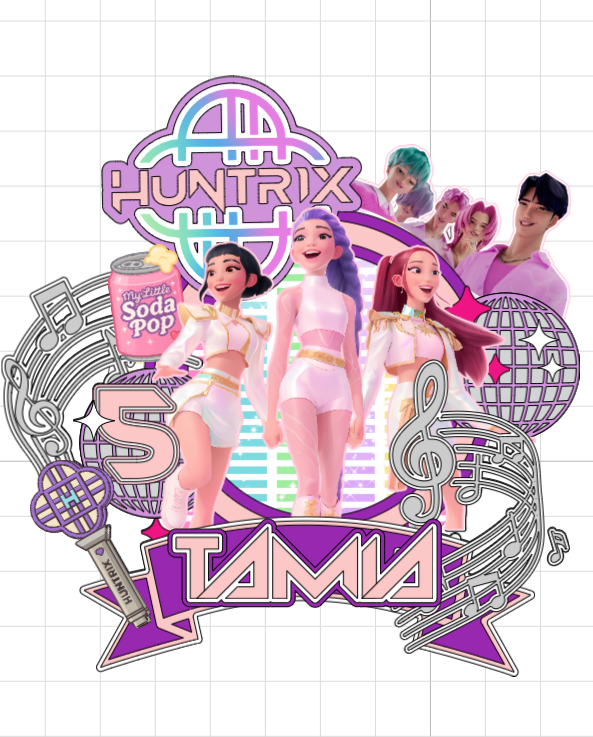 HUNTR/X – K-Pop sila – svietiaci LED zapich na tortu s menom