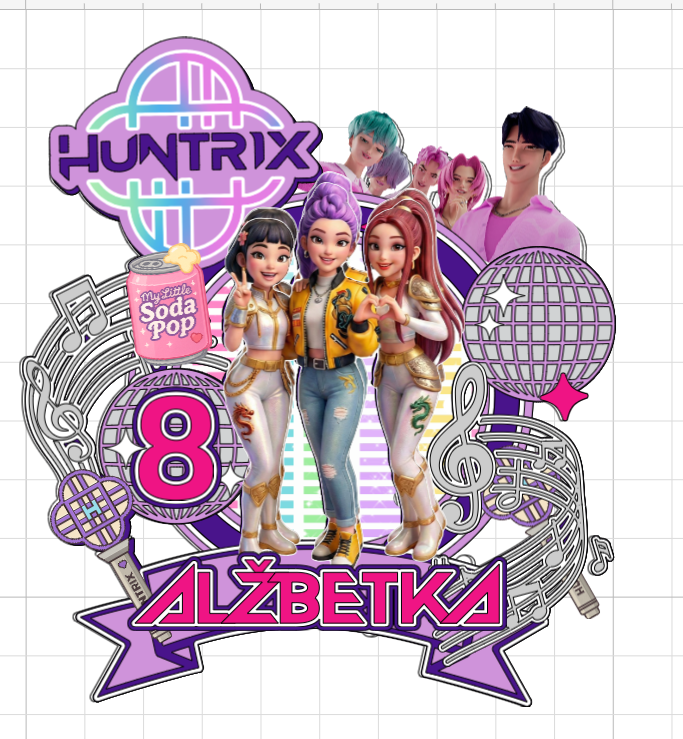 HUNTR/X – K-Pop bojovníčky – svietiaci LED zapich na tortu s menom