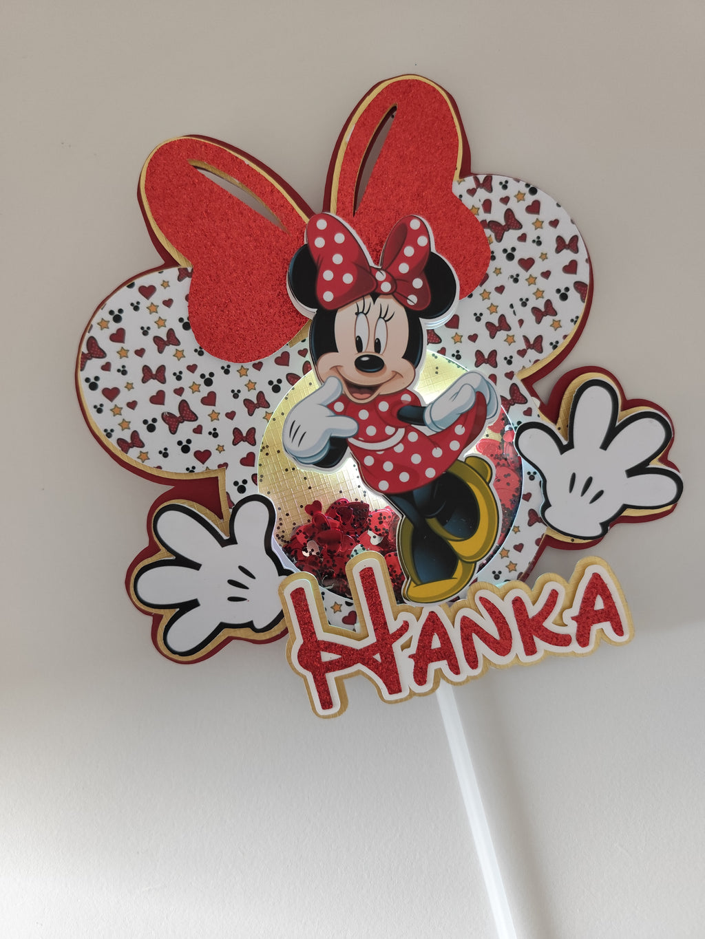 Minnie Mouse – červený LED zapich na tortu s menom