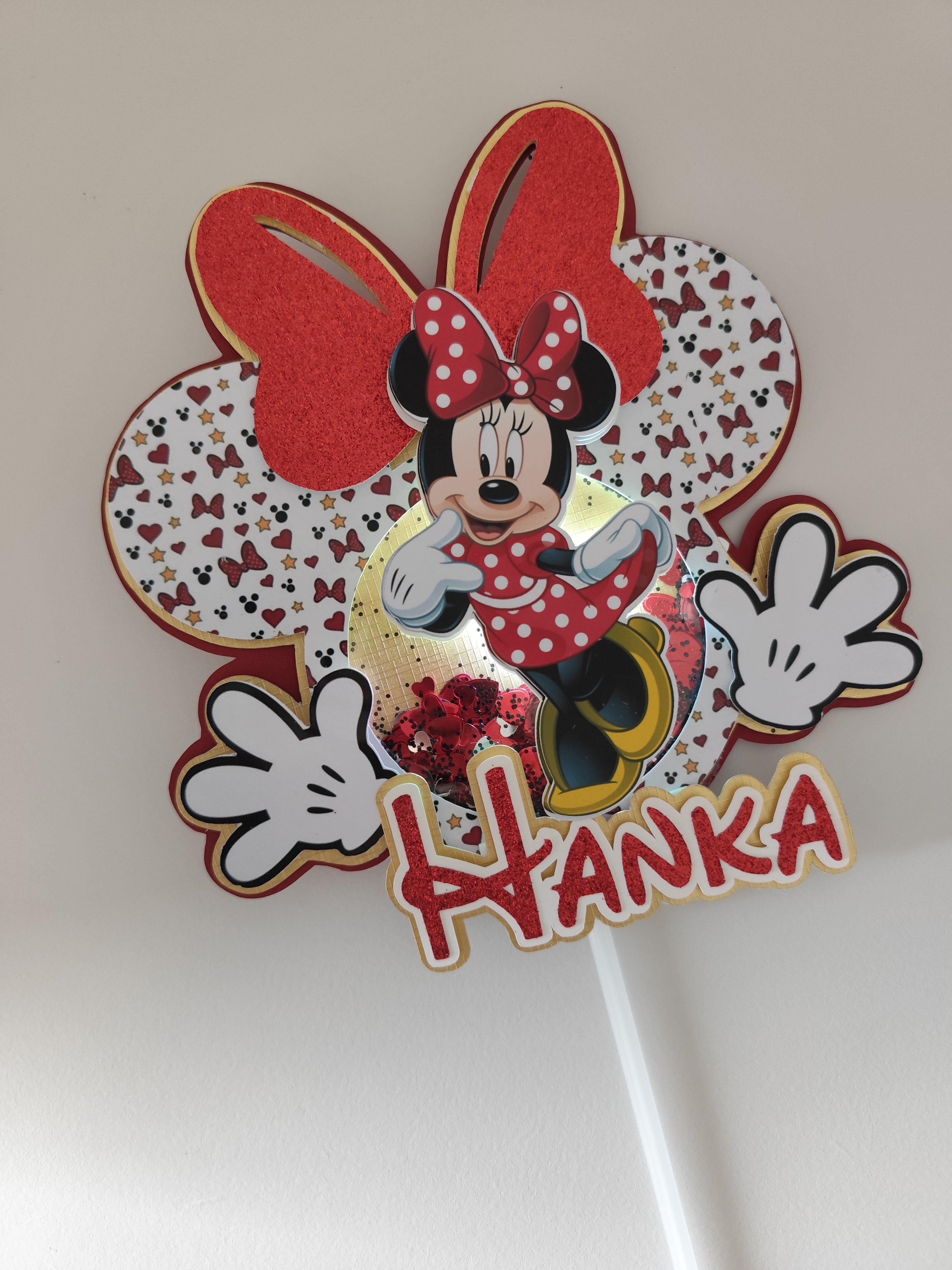 Minnie Mouse – červený LED zapich na tortu s menom