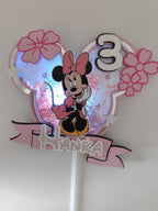 Minnie Mouse – jemne ružový LED zapich na tortu s menom
