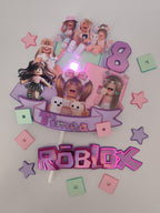 Dievčenský Roblox – svietiaci LED zapich na tortu s menom