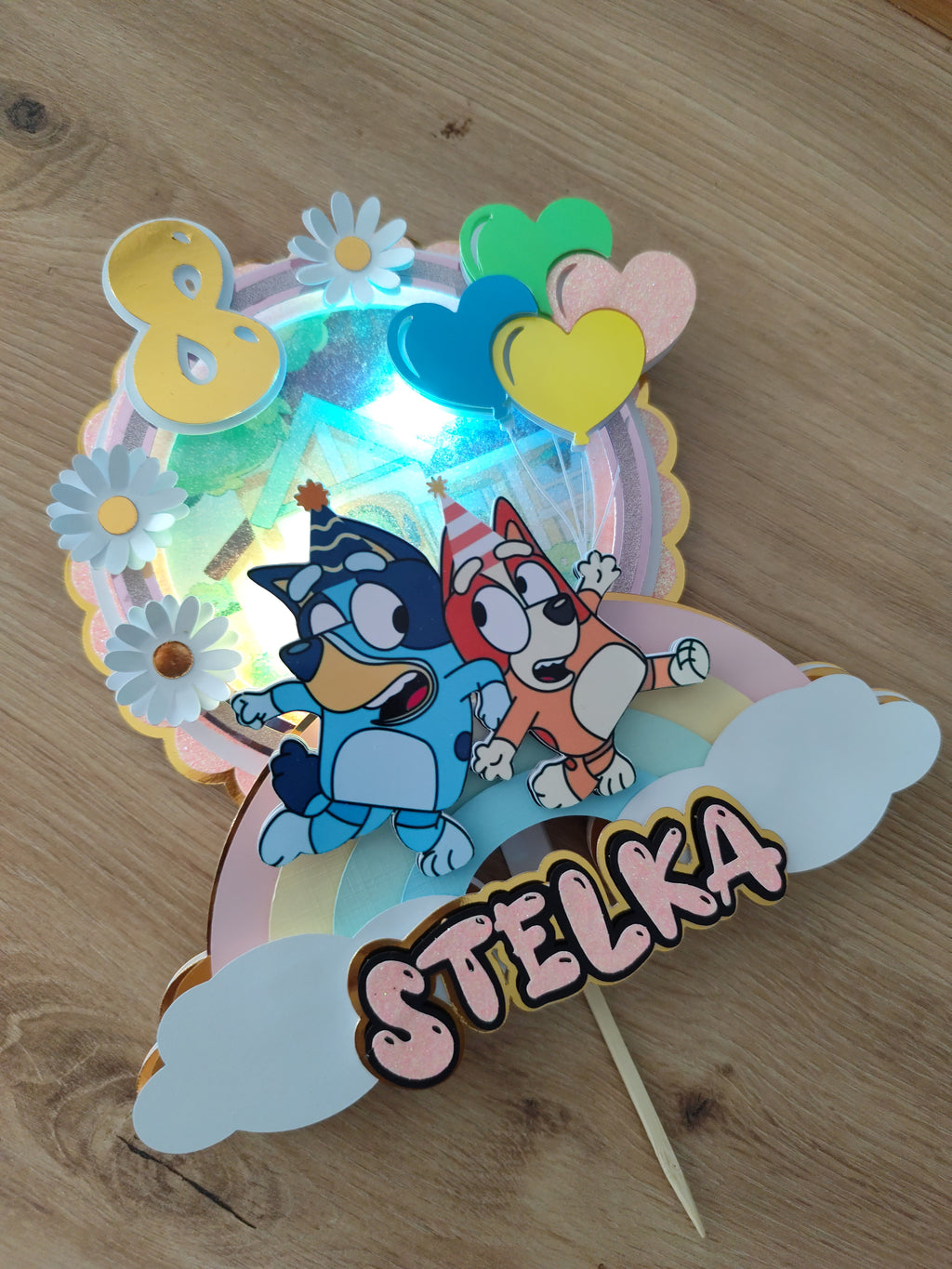 Bluey – svietiaci LED zapich na tortu s menom