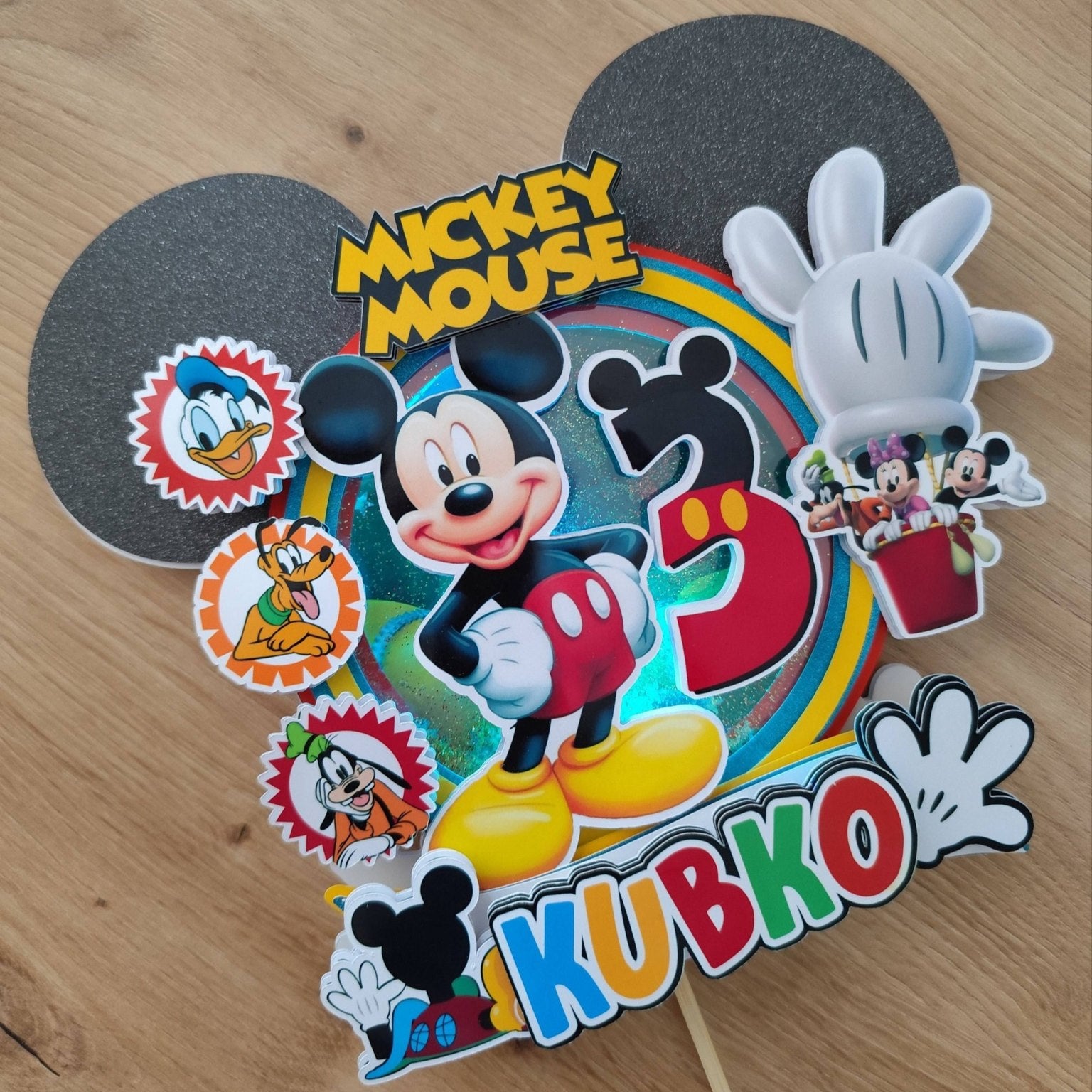 LED zapich na tortu Mickey Mouse s menom a vekom