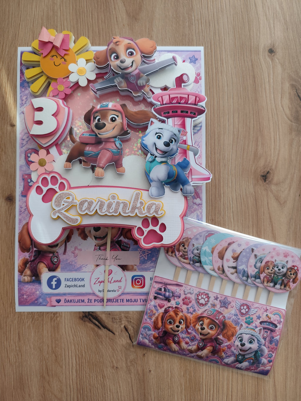Svietiaci LED zápich na tortu – Paw Patrol 🐾💗
