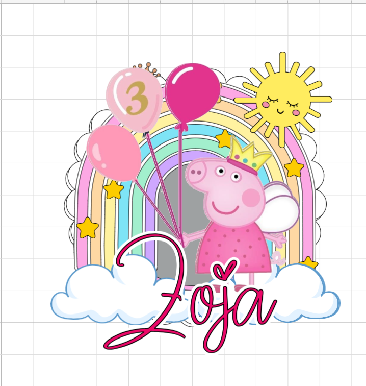 Peppa Pig – Ružové dobrodružstvo – svietiaci LED zapich na tortu s menom