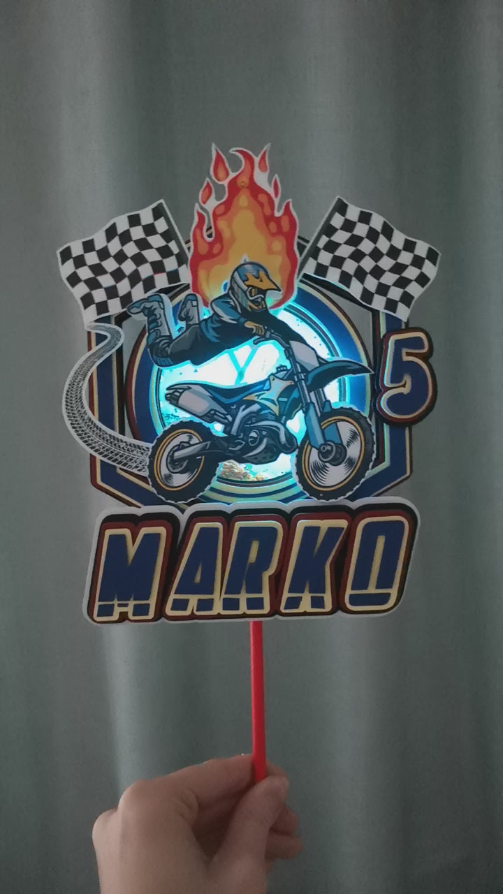 Motocross – svietiaci LED zapich na tortu s menom