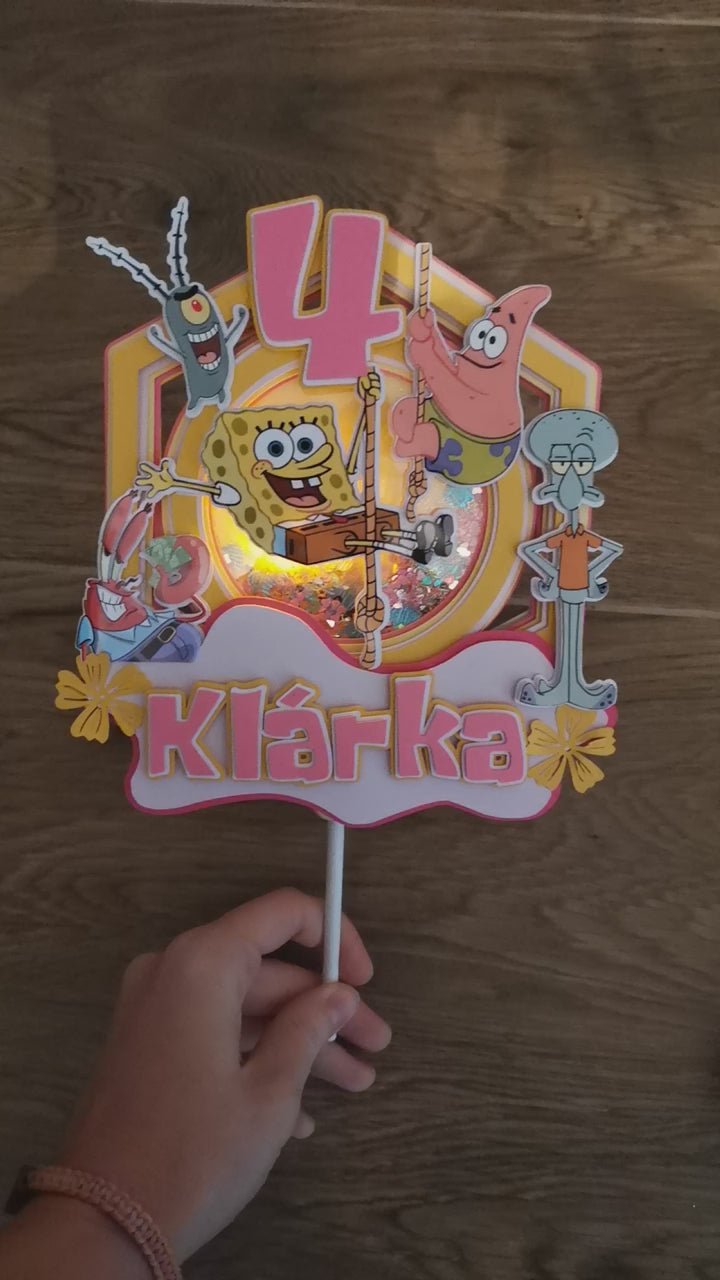 SpongeBob – ružový LED zapich na tortu s menom