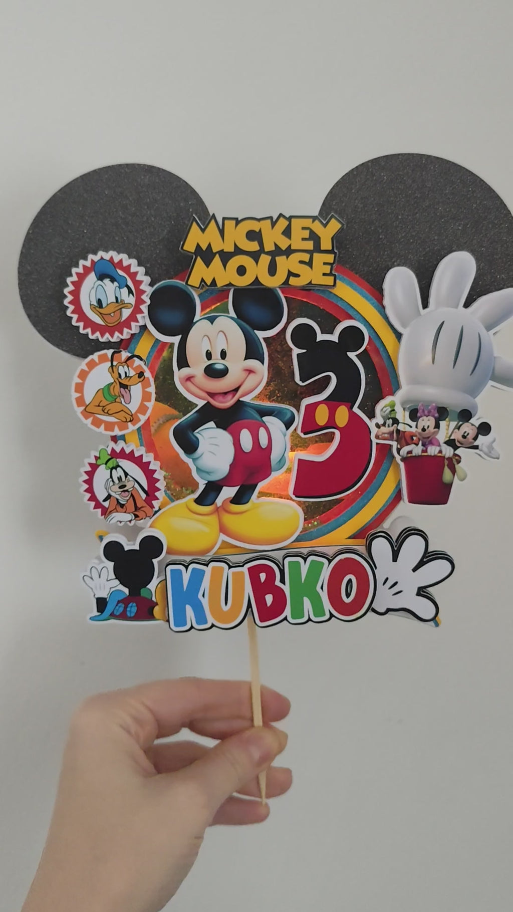 LED zapich na tortu Mickey Mouse s menom a vekom