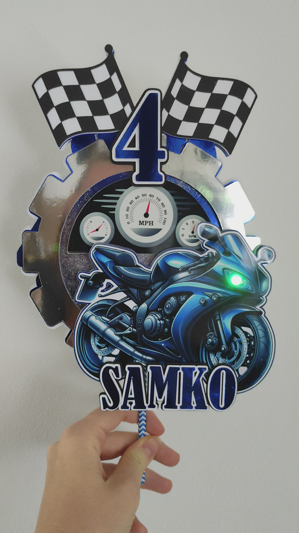 Motorka – Jazda plná slobody – svietiaci LED zapich na tortu s menom
