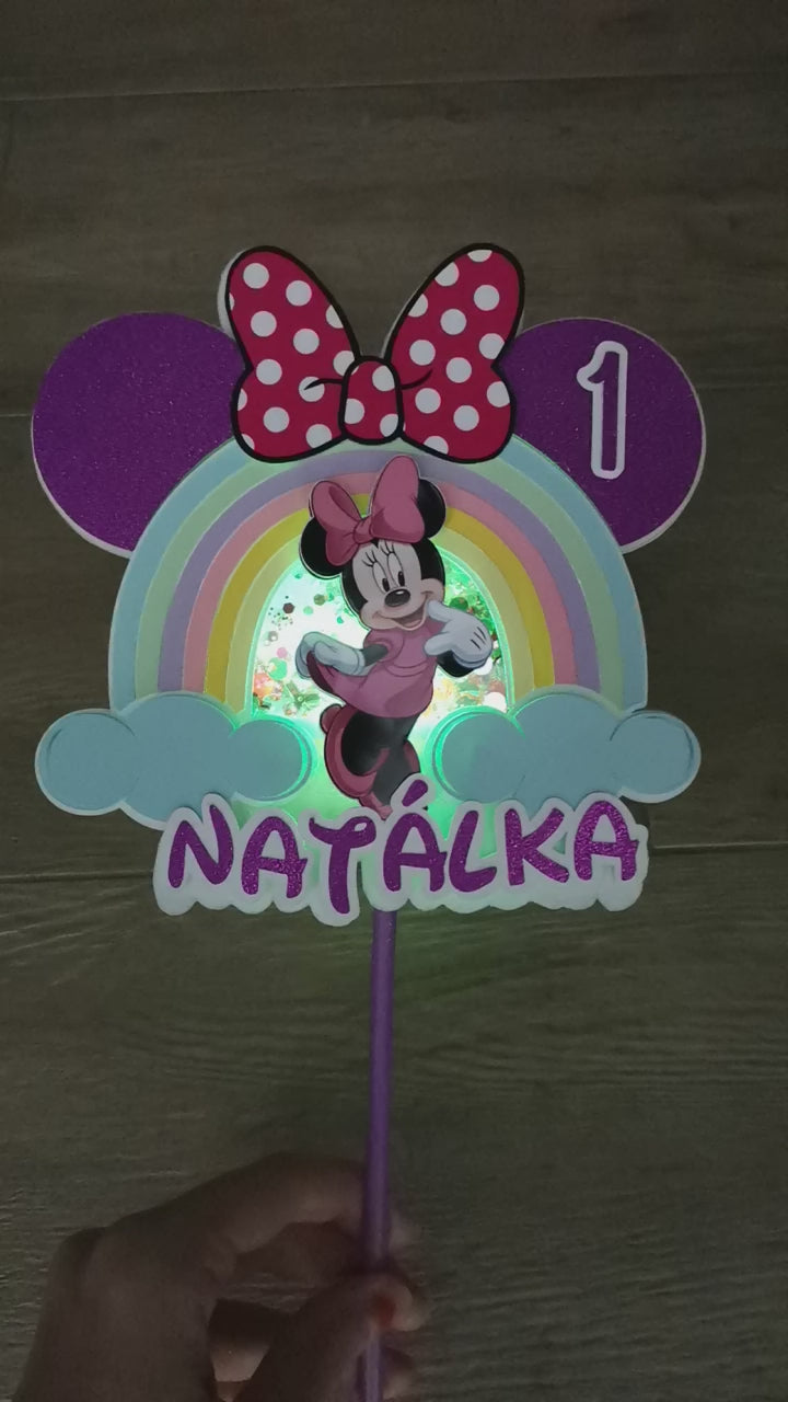 Minnie s dúhou – svietiaci LED zapich na tortu s menom